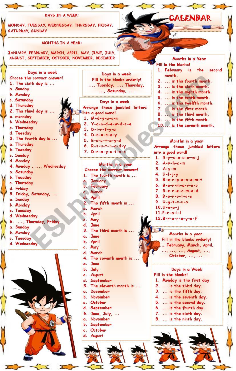 CALENDAR - ESL worksheet by AYUMANIZ