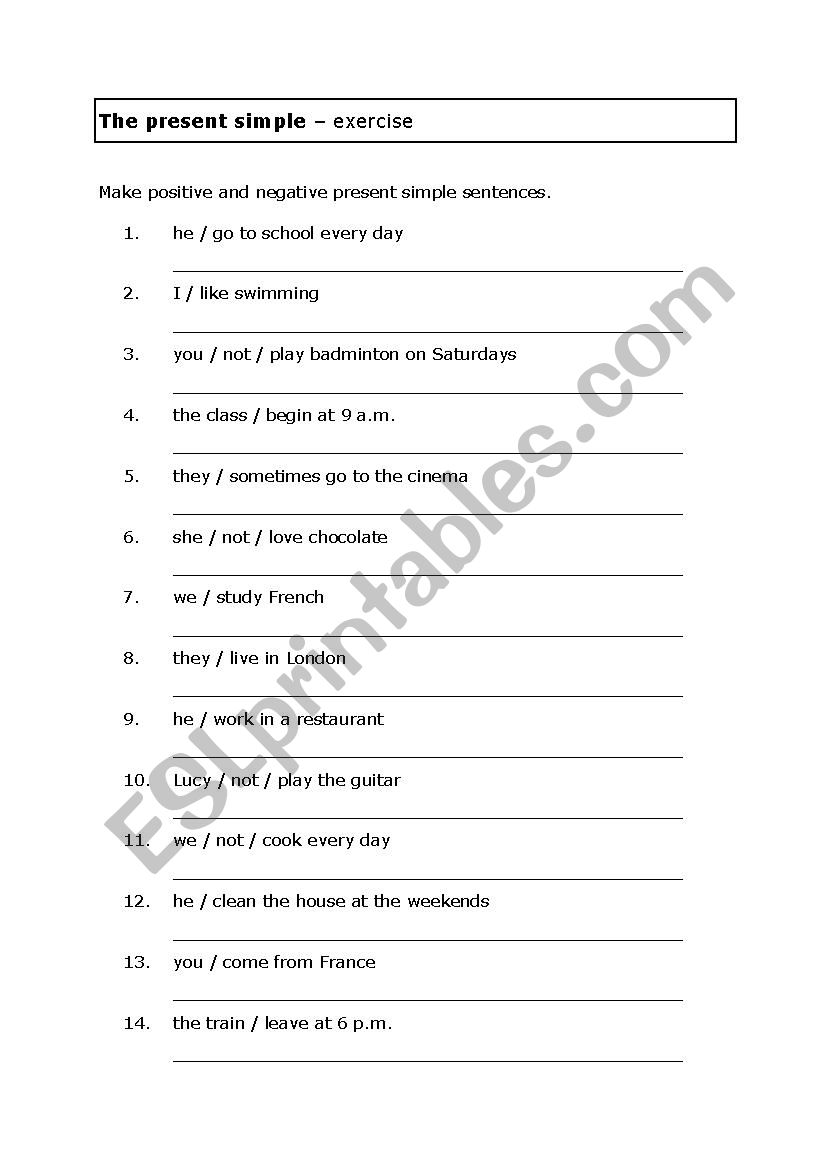 Present Simple Exercise worksheet