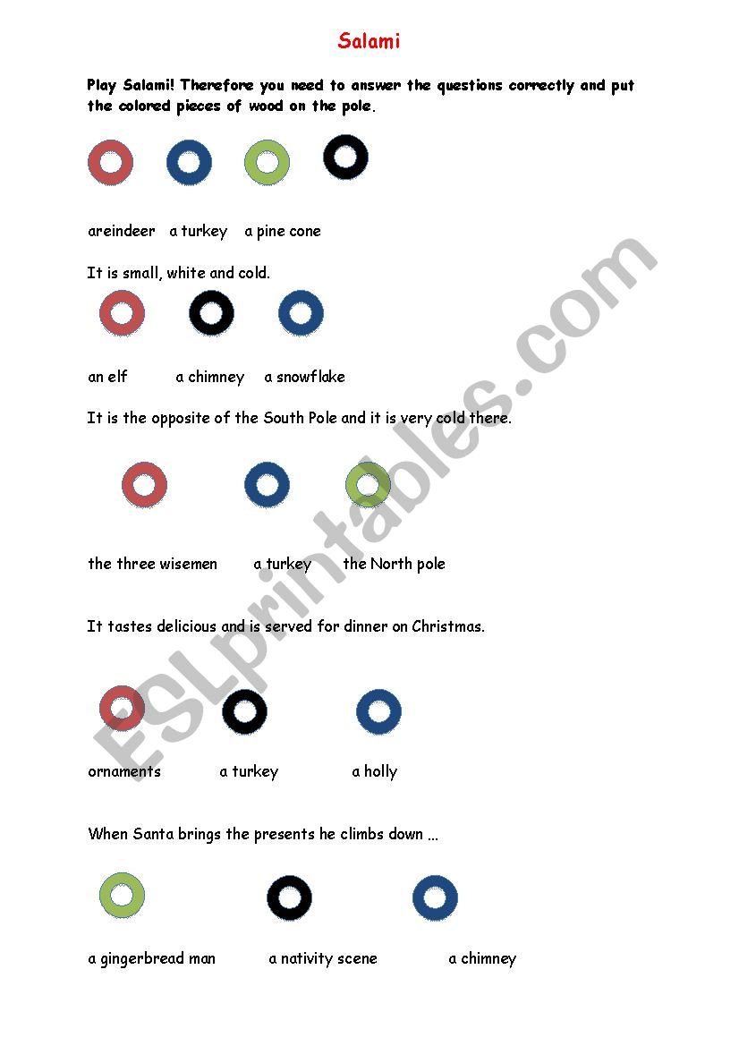 Christmas Game (Salami) worksheet