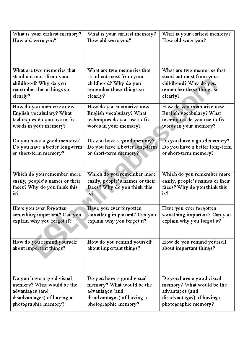 Conversation about memory  worksheet