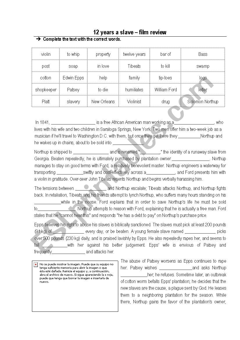 12 years a slave worksheet