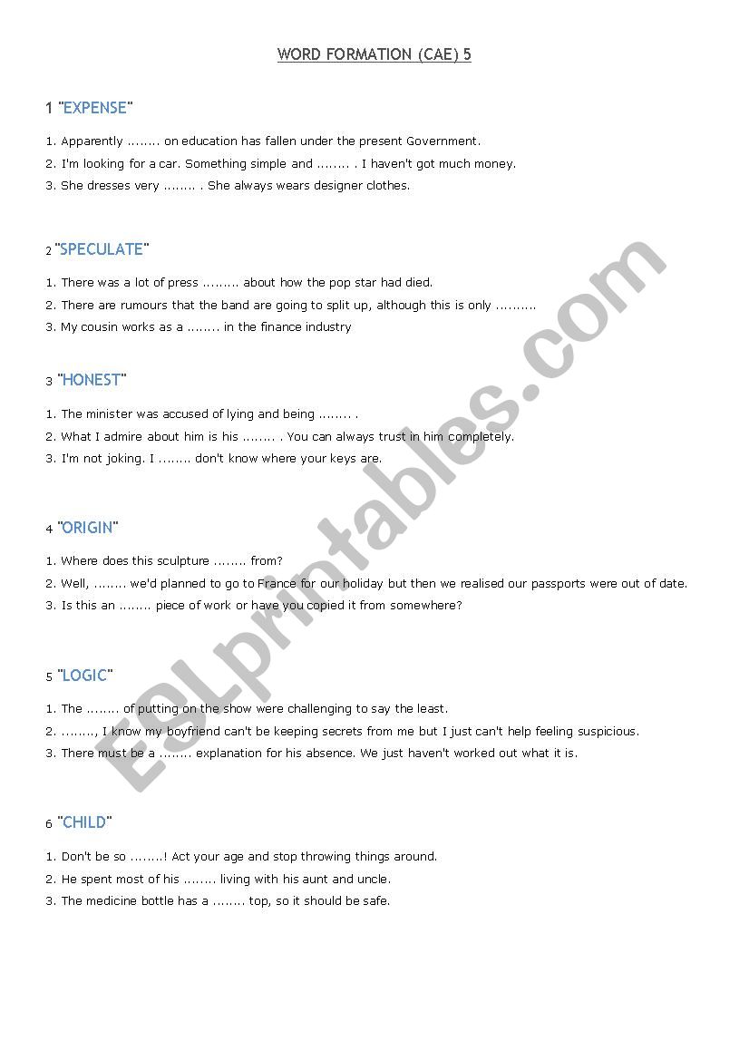 WORD FORMATION (CAE) 5 worksheet