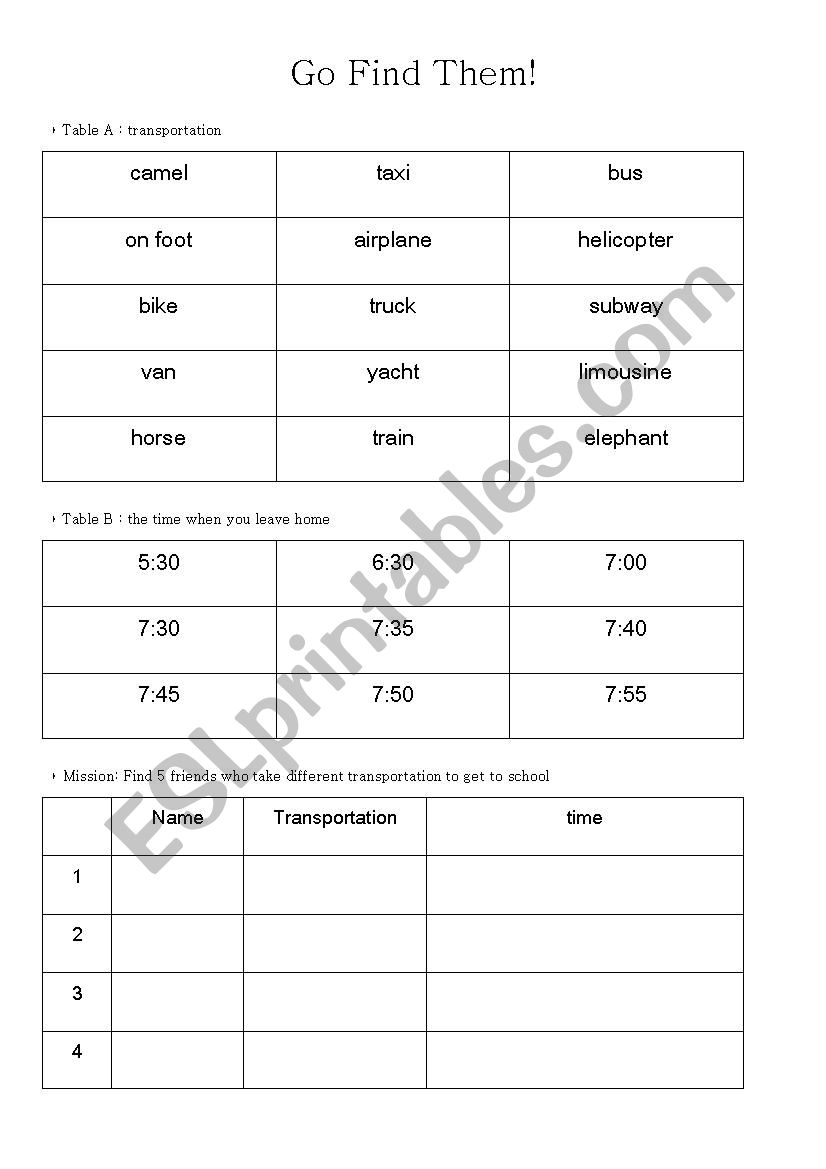 Go Find Them worksheet