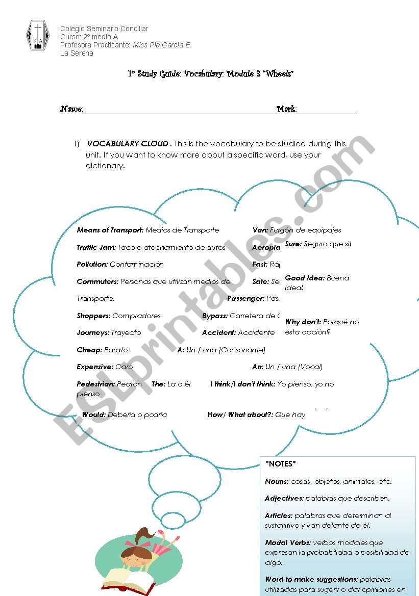 Vocabulary Means of Transport worksheet