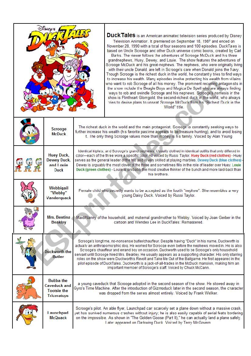 DuckTales worksheet