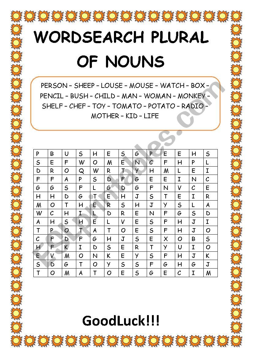 PLURAL OF NOUNS worksheet