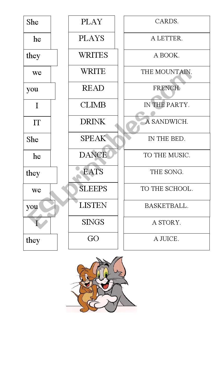 verbs cards worksheet