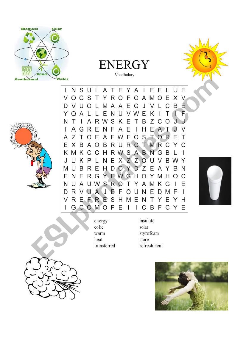 Energy Wordsearch worksheet