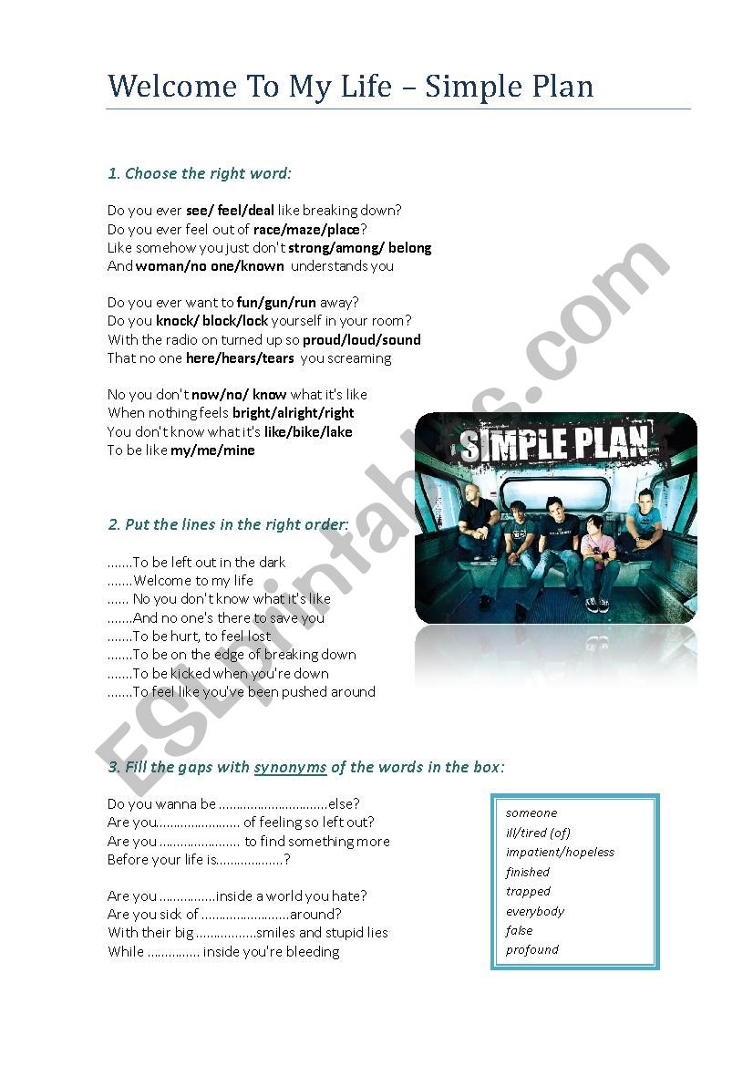 Song: Welcome to my life - Simple Plan
