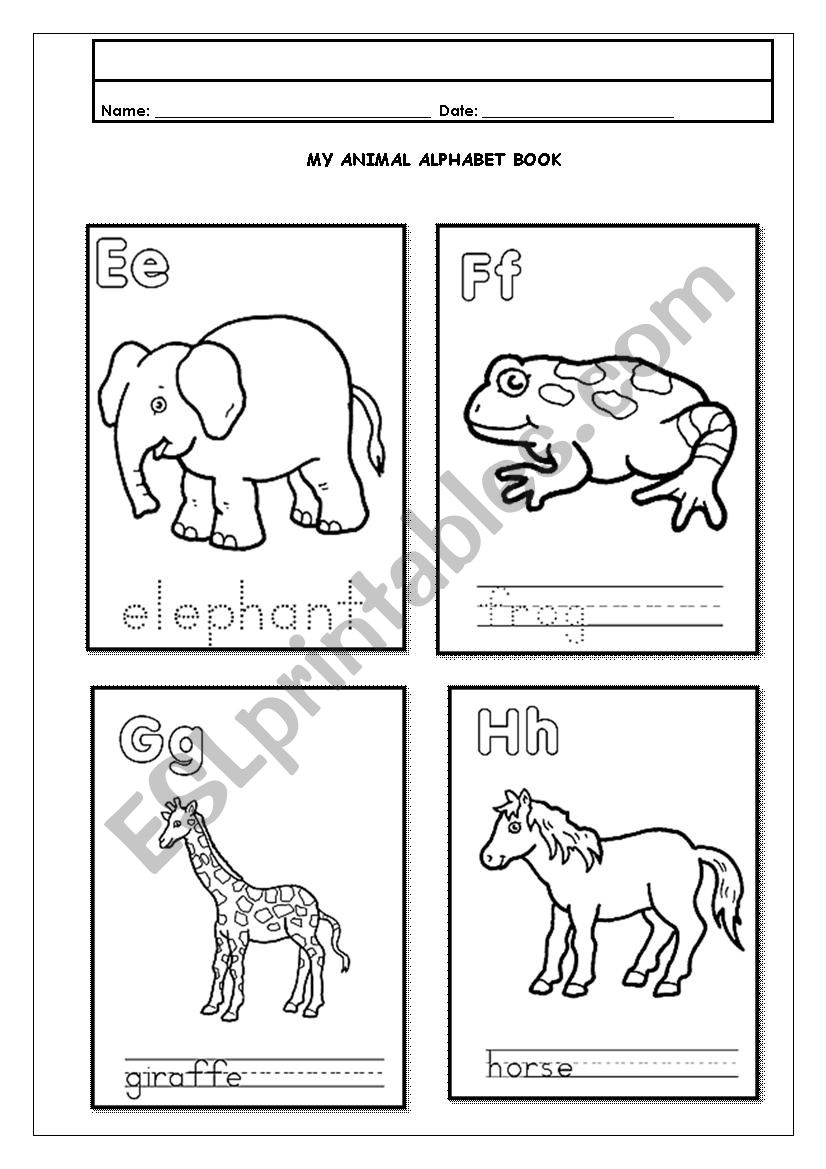 Animals - Letters E to H worksheet