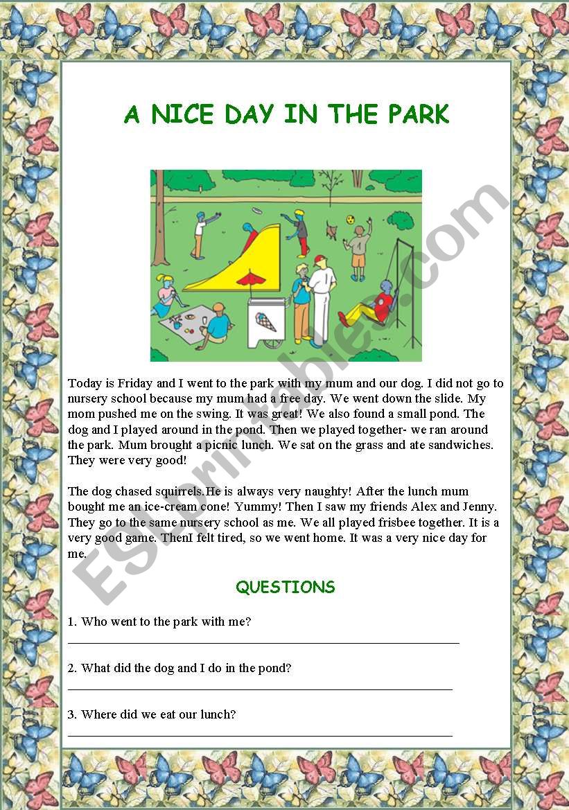 A nice day in the park worksheet