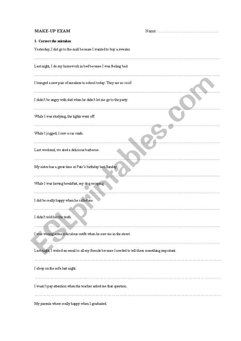 TEST past simple worksheet