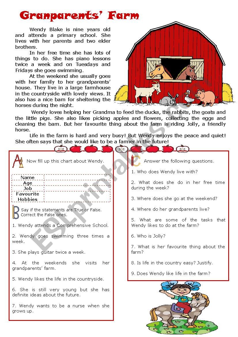 Grandparents Farm - reading worksheet