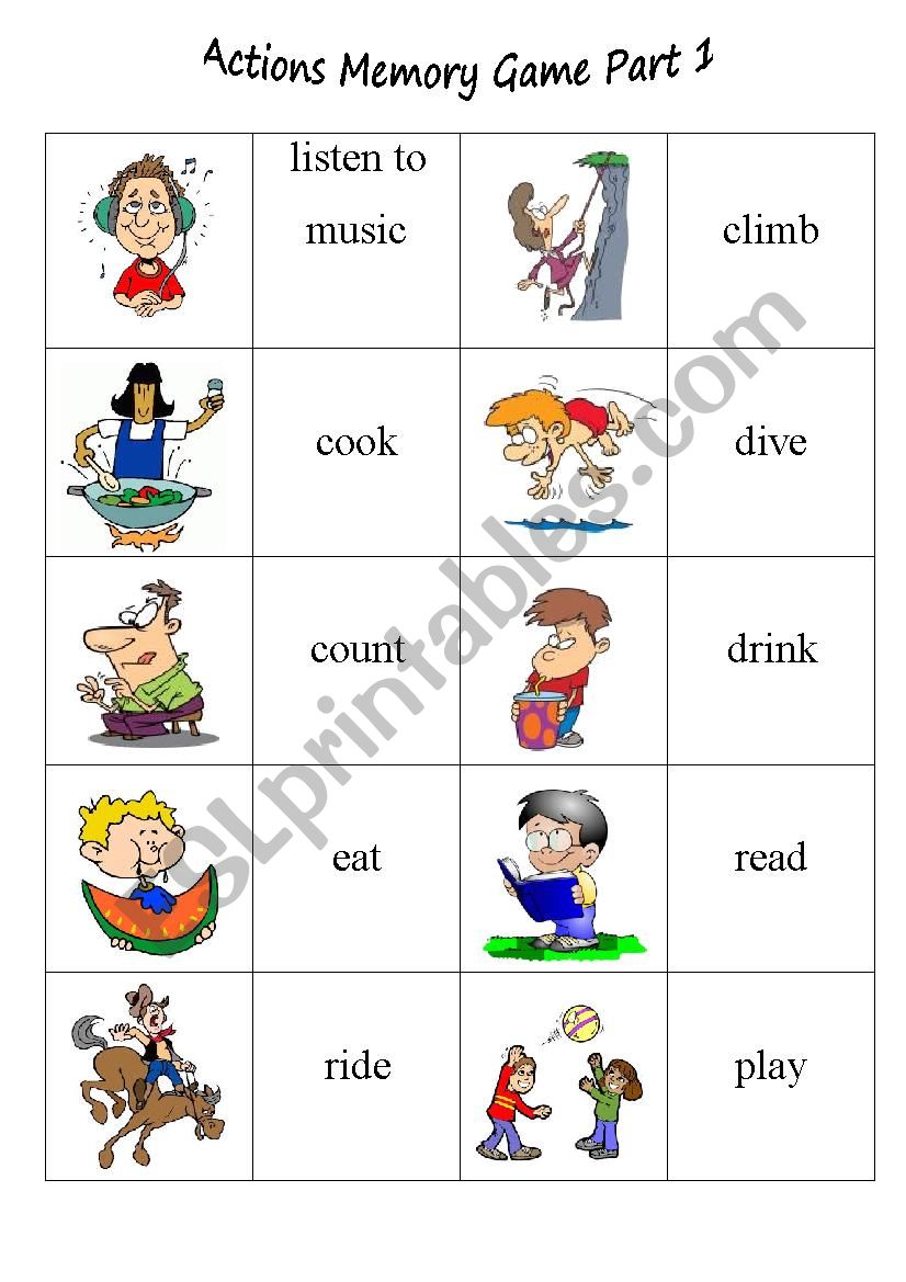 Action Memory Game Part 1 worksheet