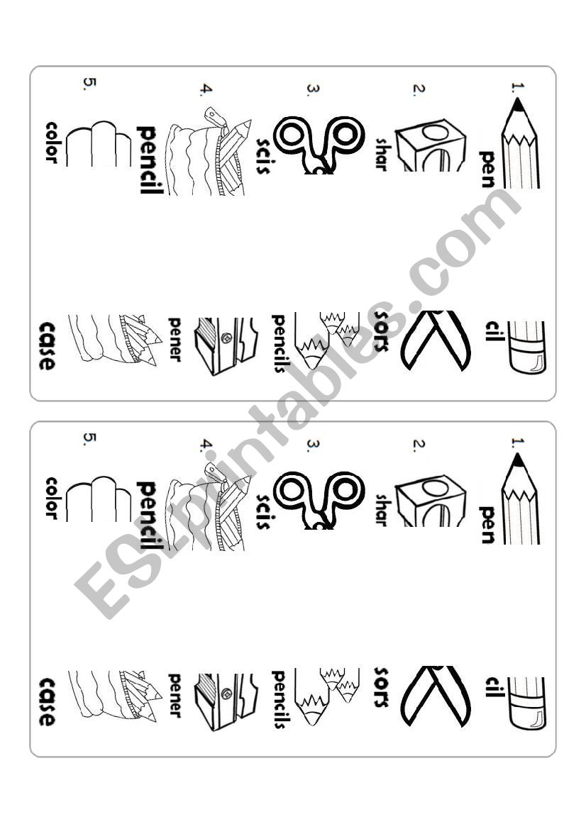 Match school objects worksheet