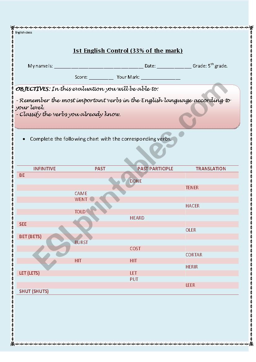 EASY!!! Regular and Irregular verbs 1st control