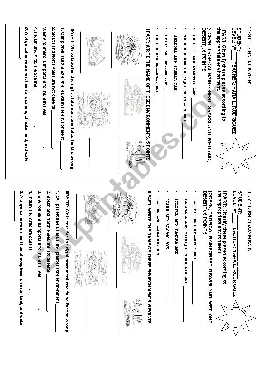 ENVIRONMENT  worksheet