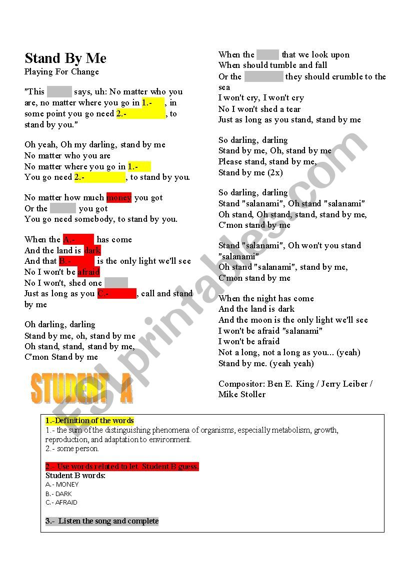 Stand by me.- worksheet worksheet