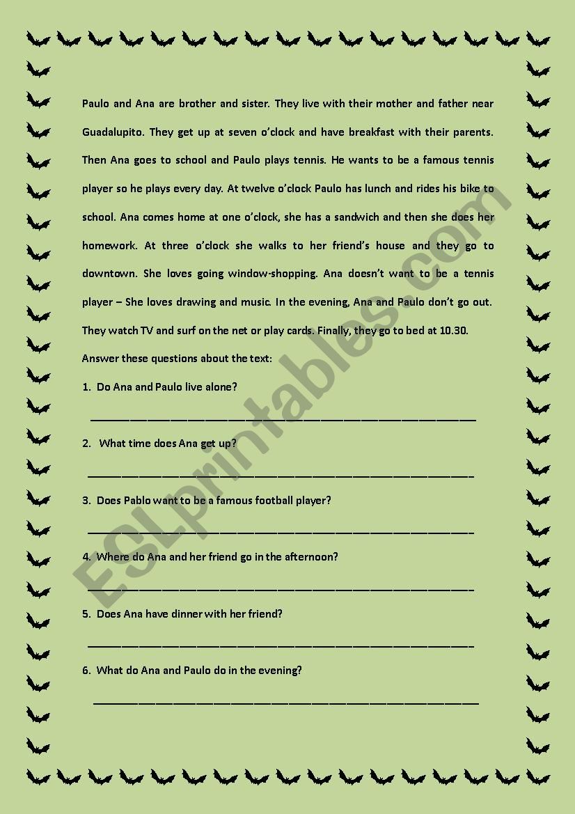 Paulo an Anas daily routine worksheet
