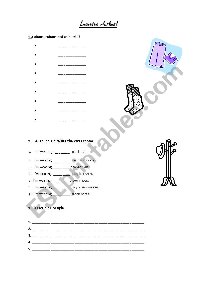 Clothes, articles worksheet