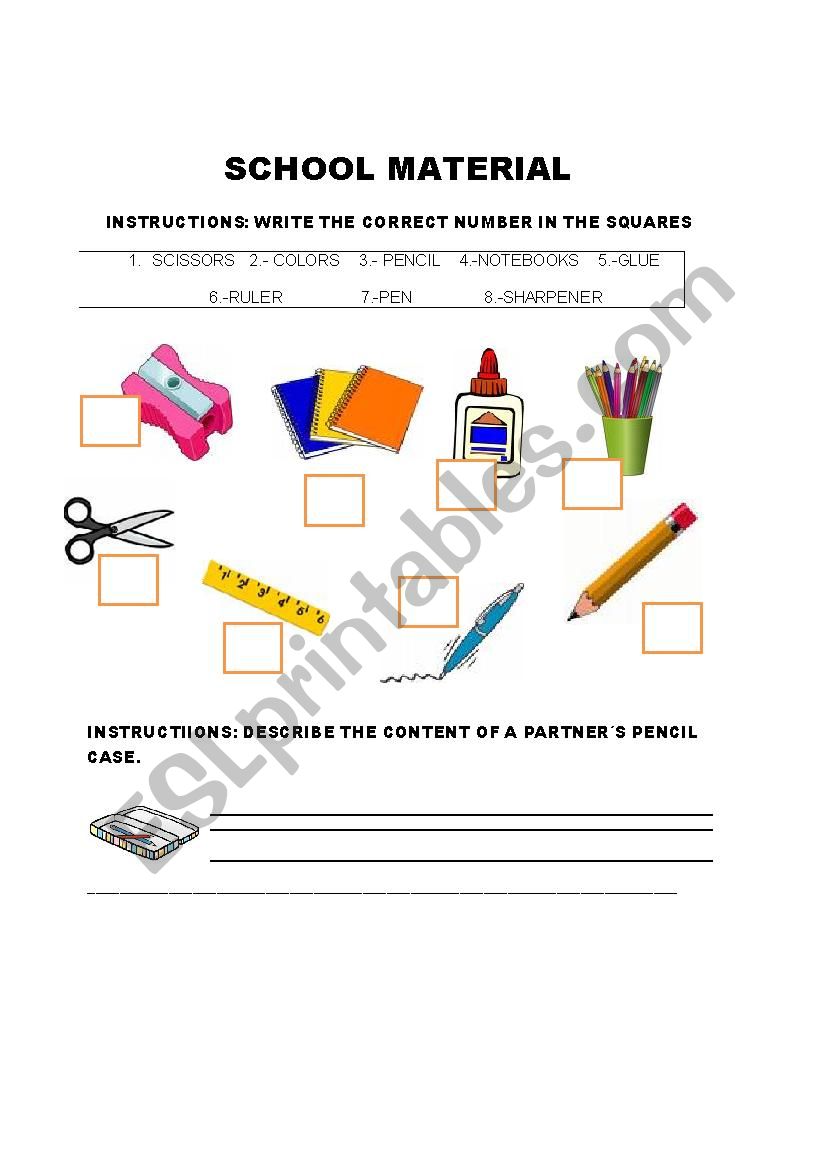 School Material worksheet