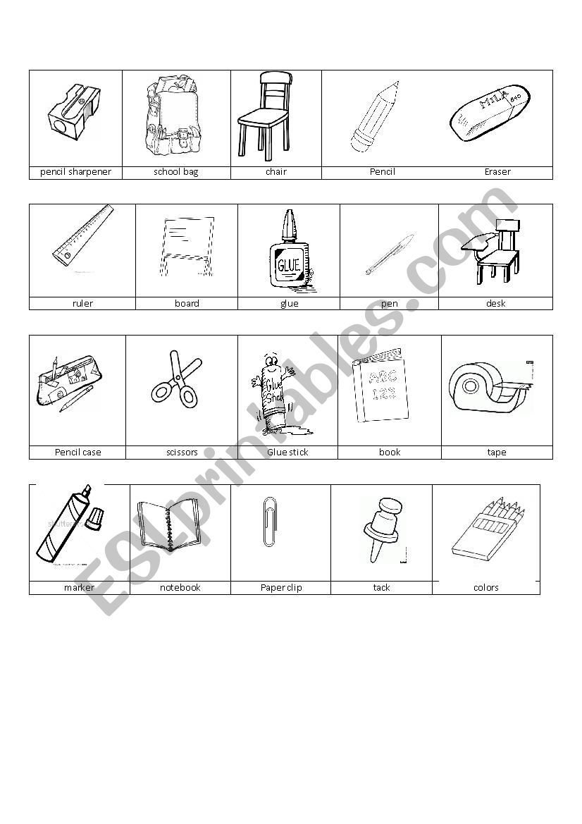 SCHOOL SUPPLIES worksheet