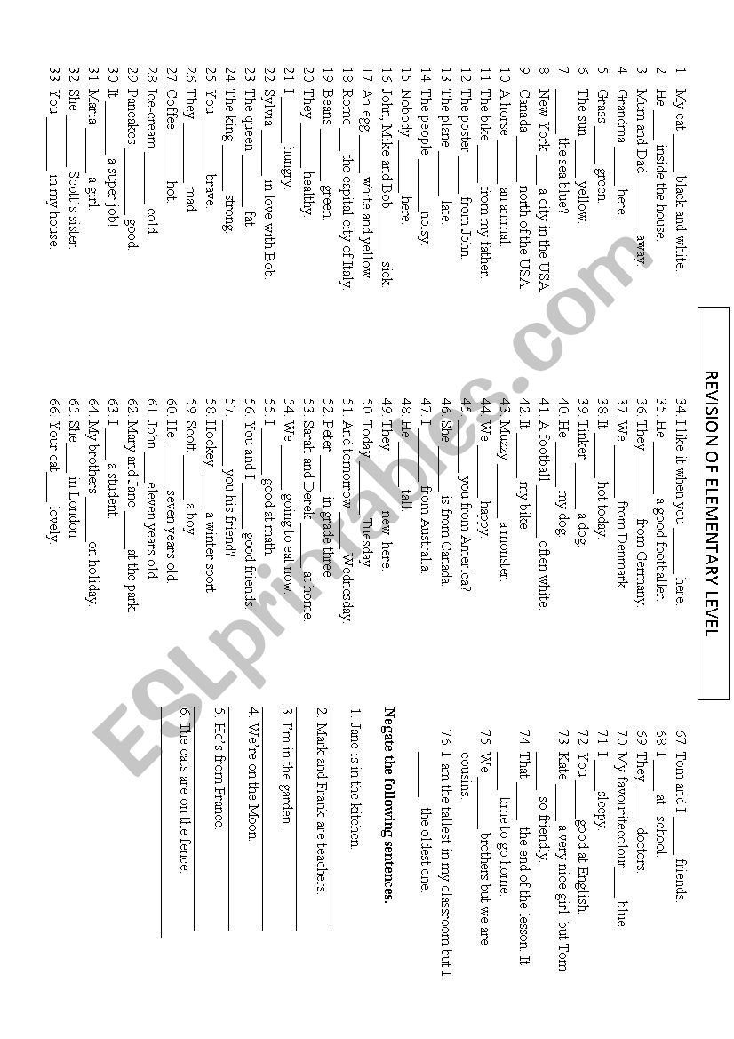 revision of elementary level worksheet