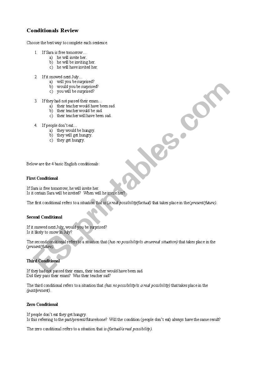 Conditionals Outline worksheet