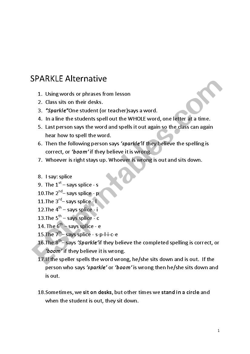 Sparkle worksheet