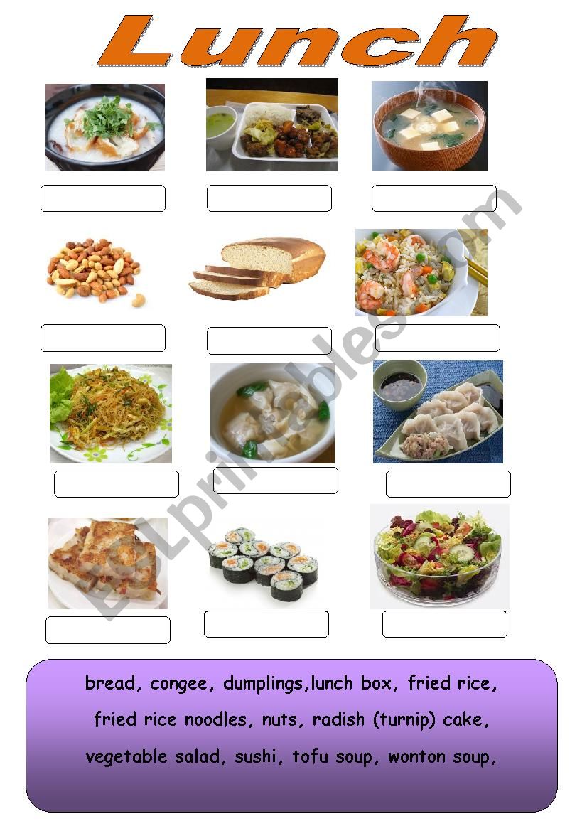 Lunch Food Match worksheet