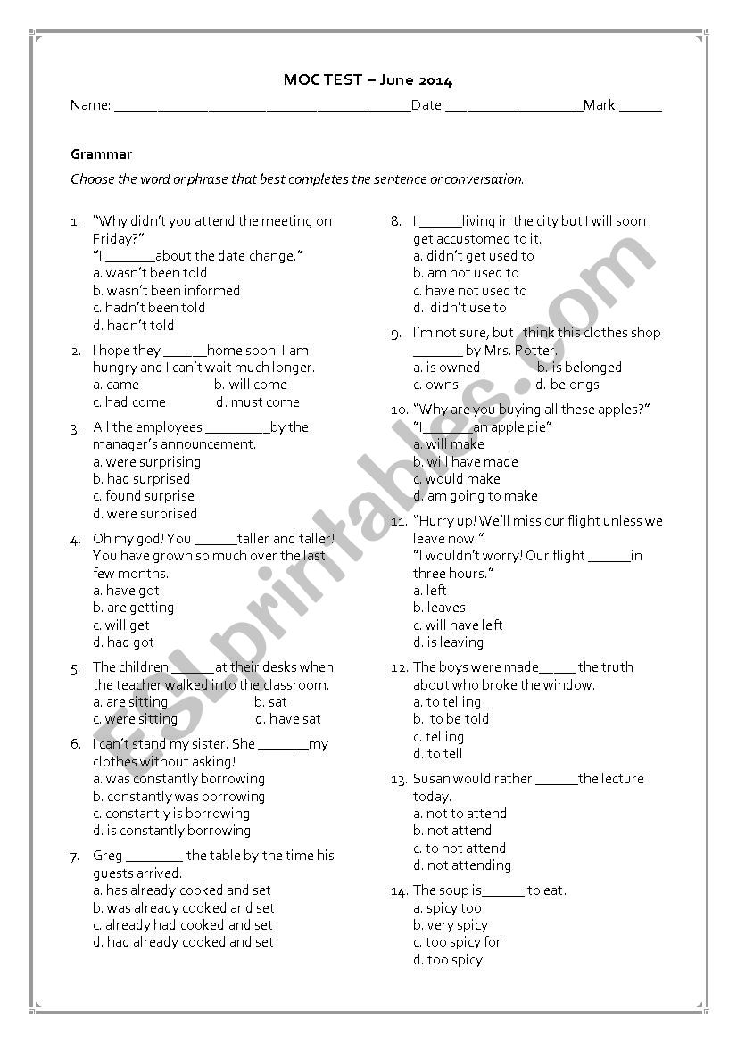 ECCE MOC TEST-  KEY INCLUDED!!!!