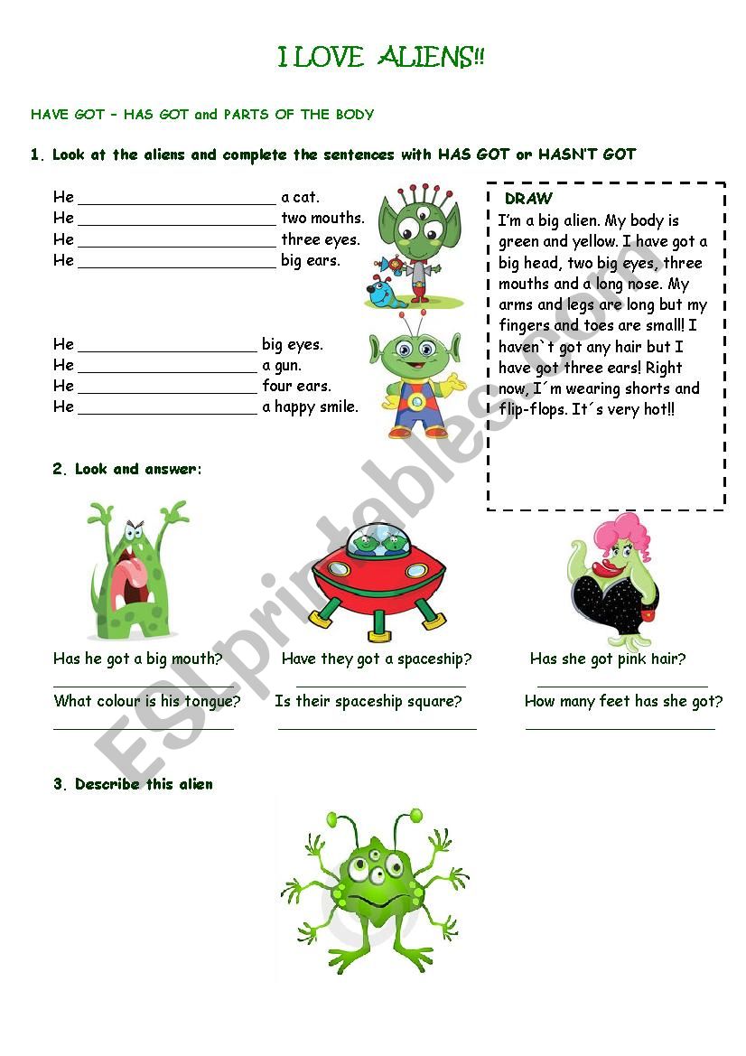 I love aliens! worksheet