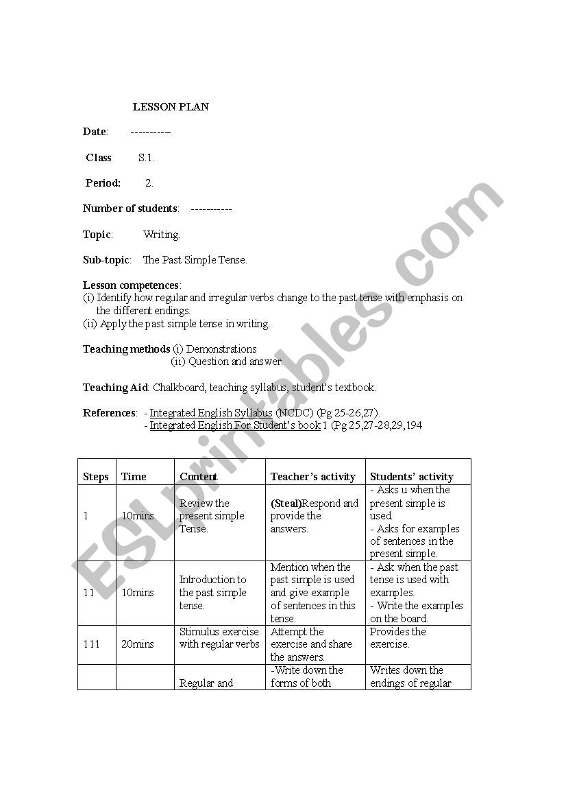 examples of lesson plan worksheet