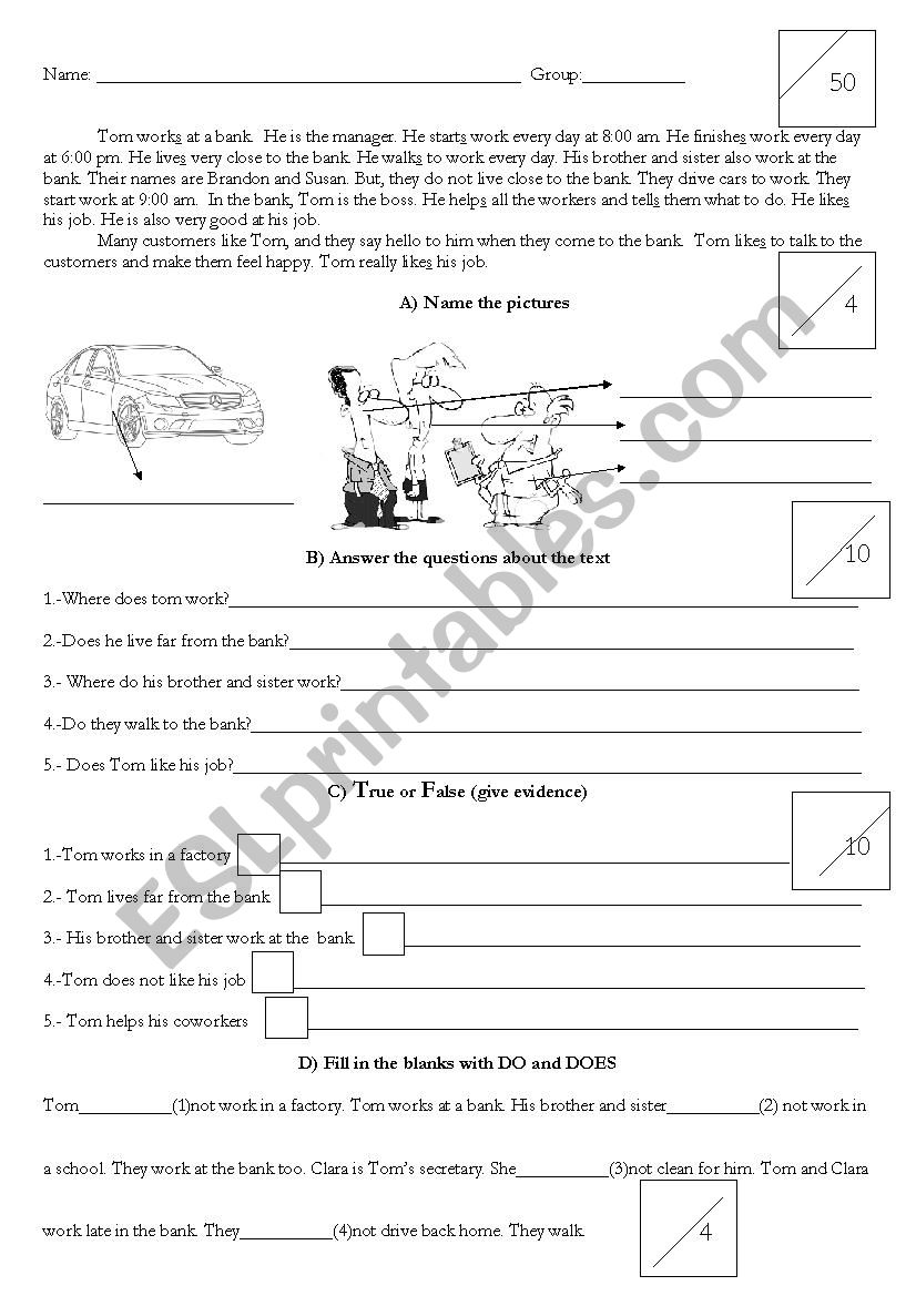 Test. Reading activity.  worksheet