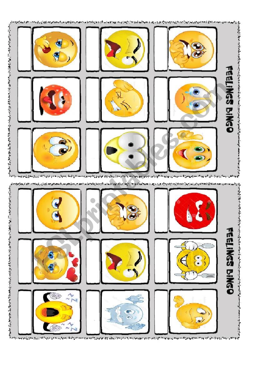 Emotions bingo worksheet