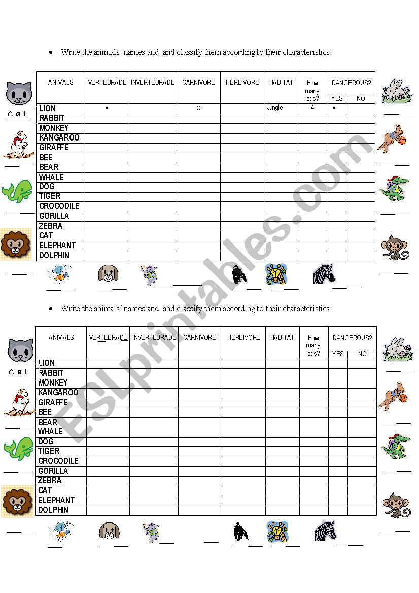 Classifying animals worksheet