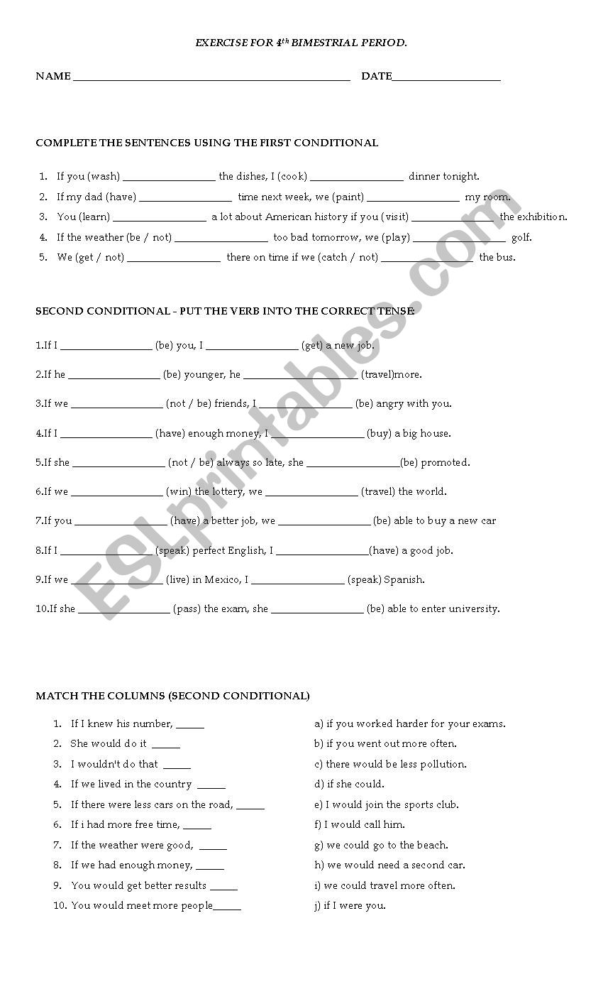 First and second conditionals worksheet