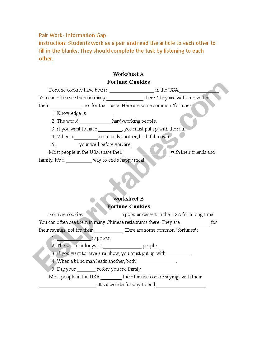 Pair Work Reading_Information Gap