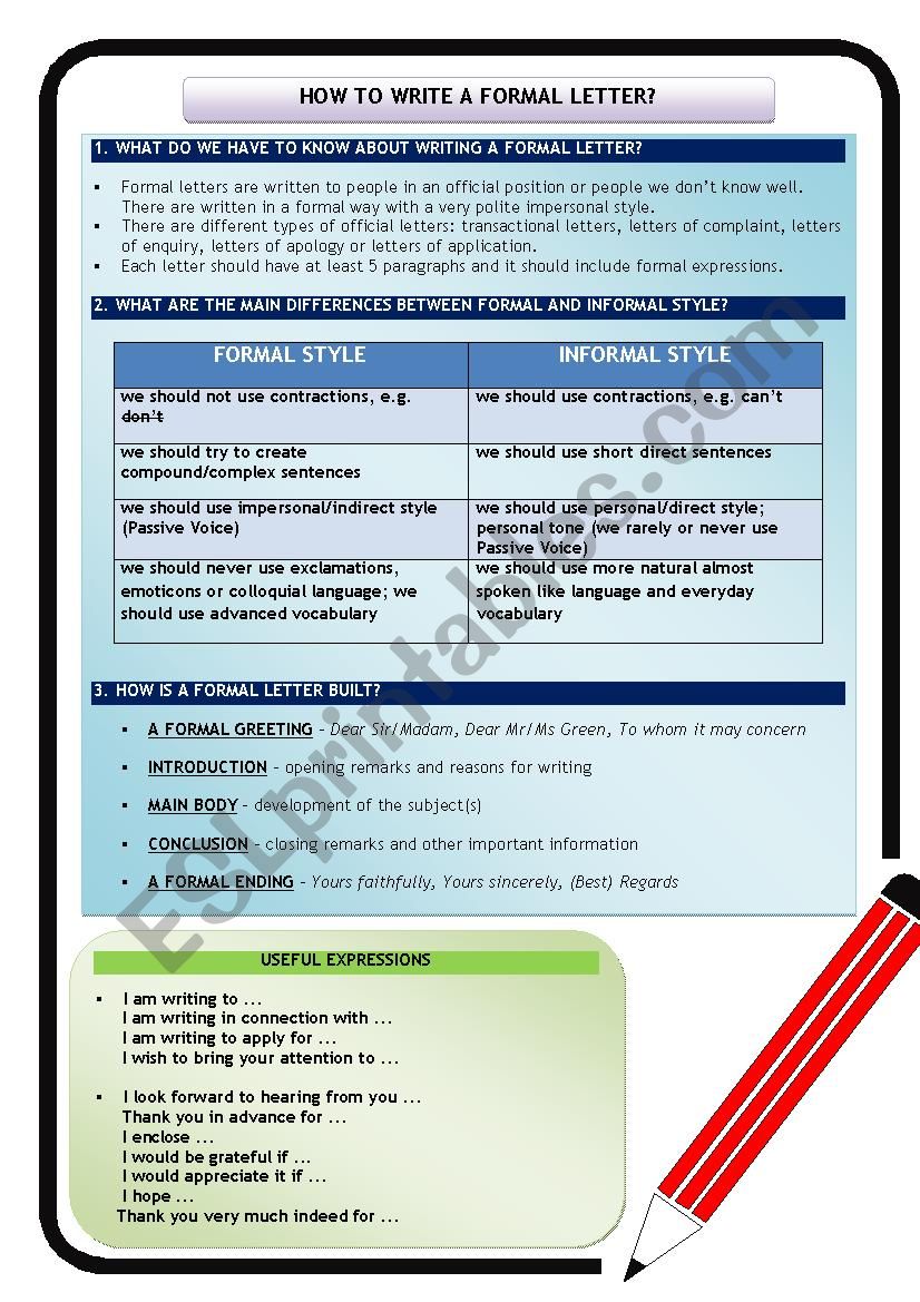 HOW TO WRITE A FORMAL LETTER? worksheet