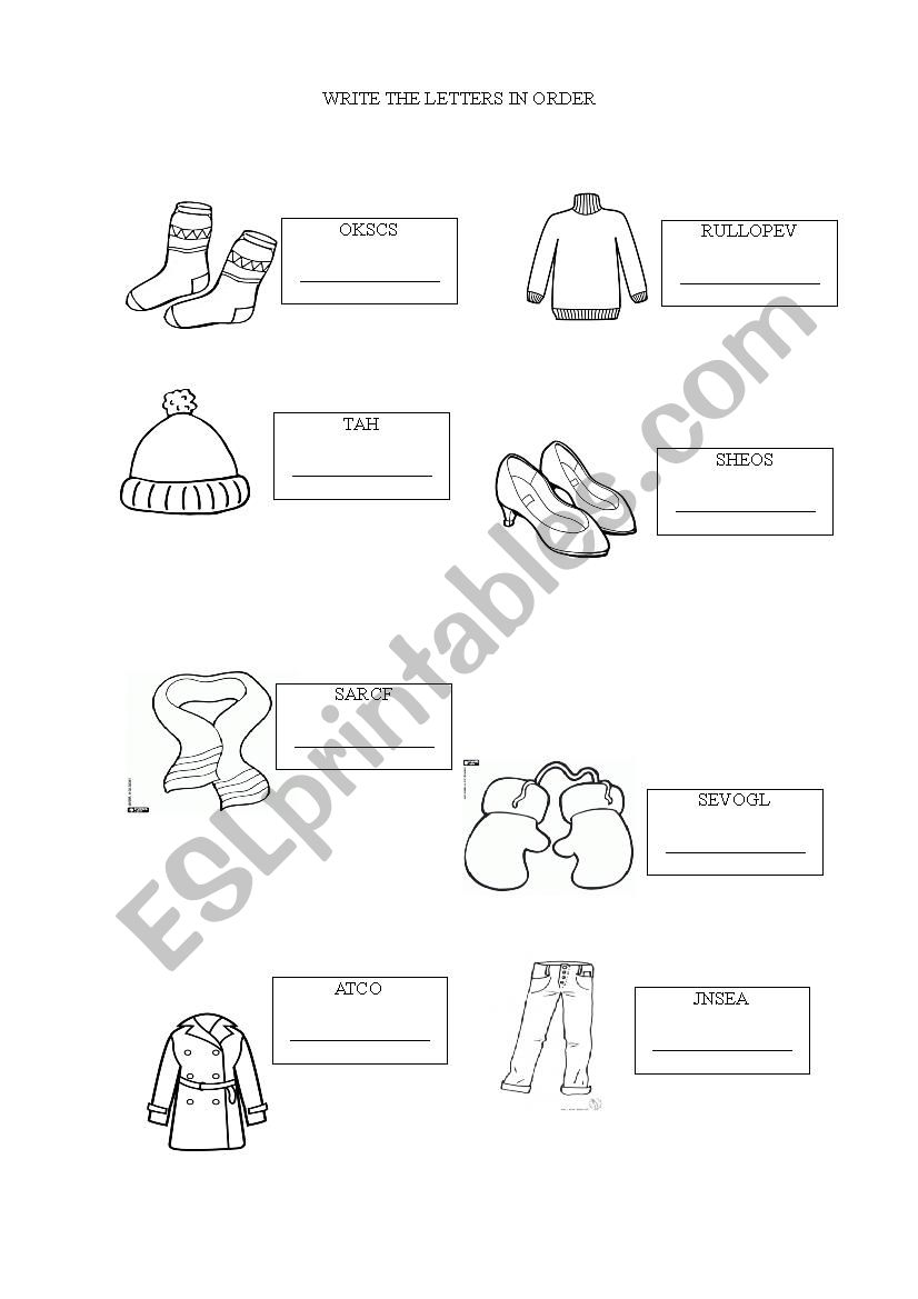 Winter clothes worksheet