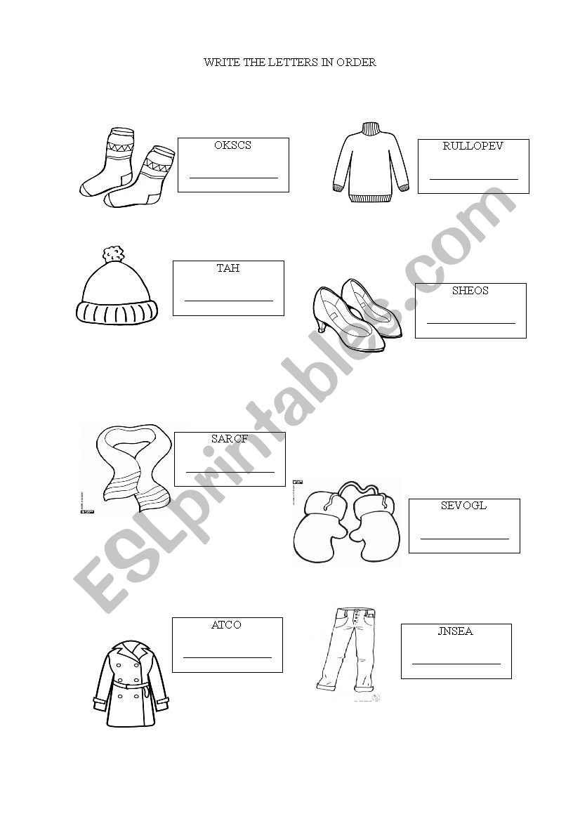 Winter clothes worksheet