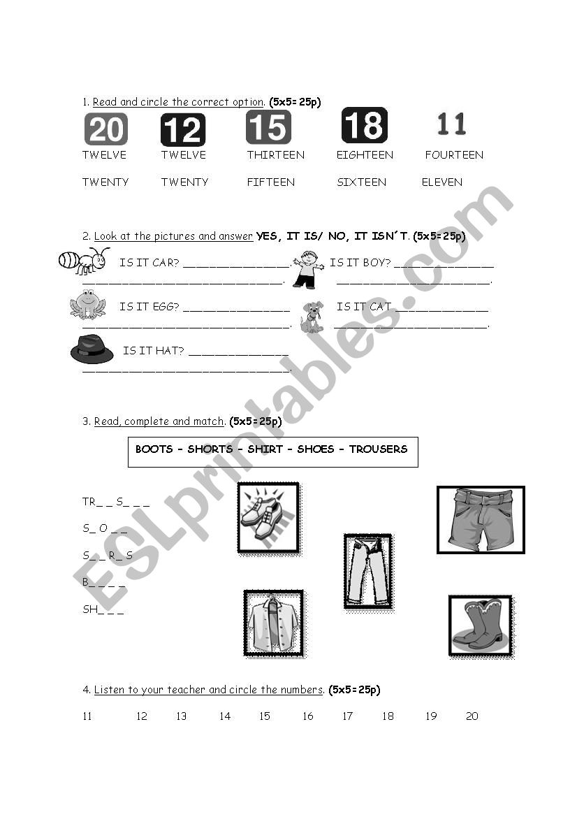 Numbers- clothes- vocabulary related to the alphabet