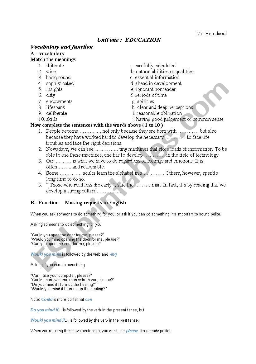 education worksheet