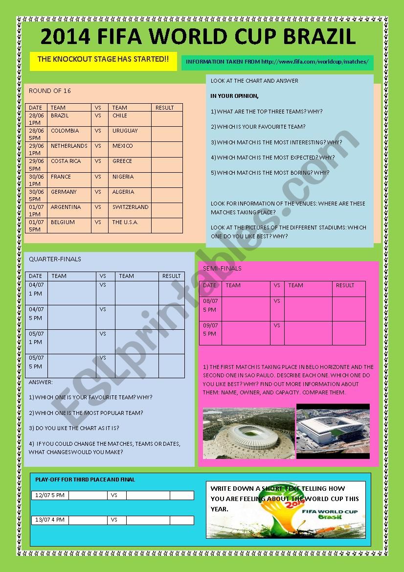 2014 FIFA WORLD CUP BRAZIL worksheet