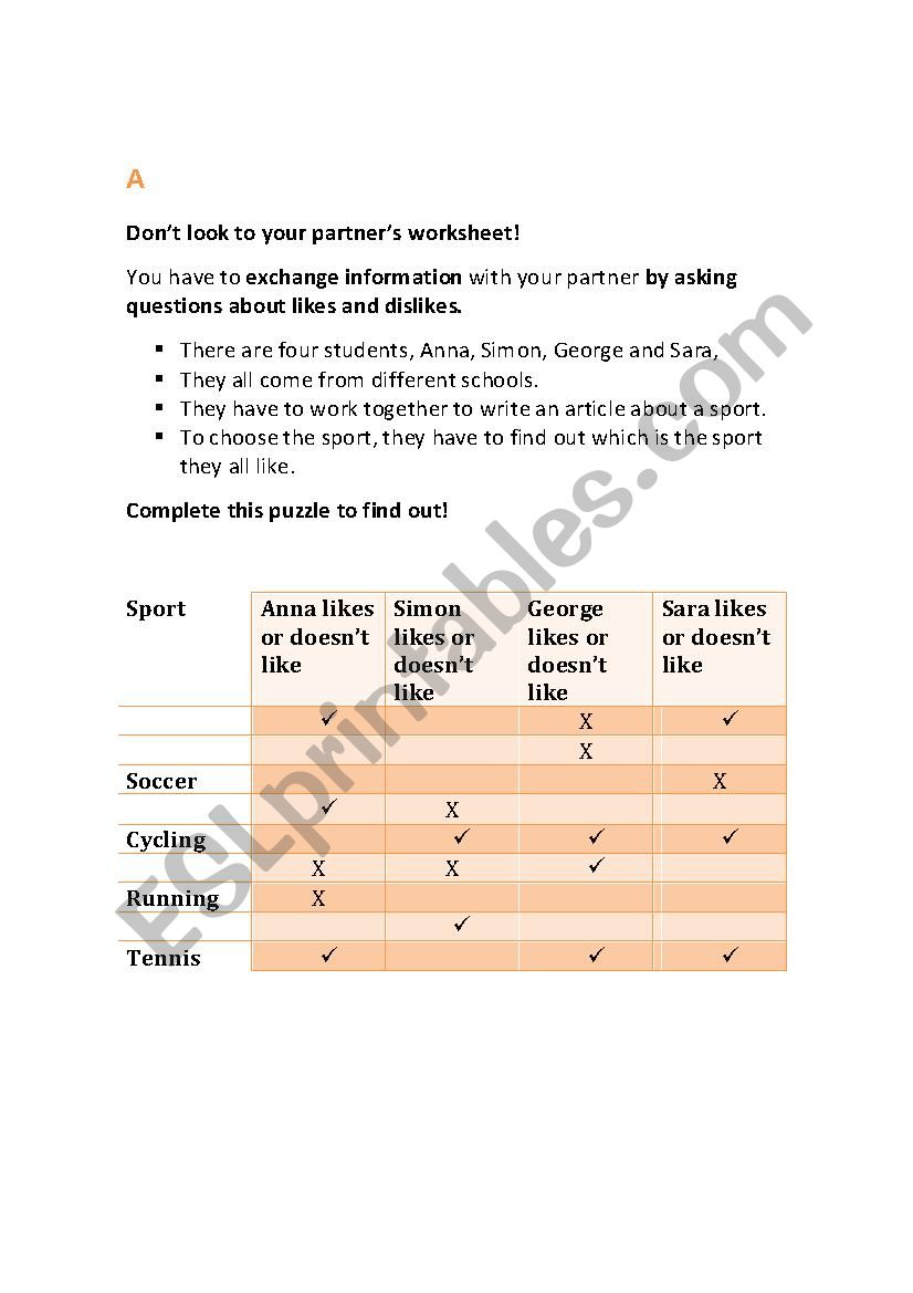 Information gap activity worksheet