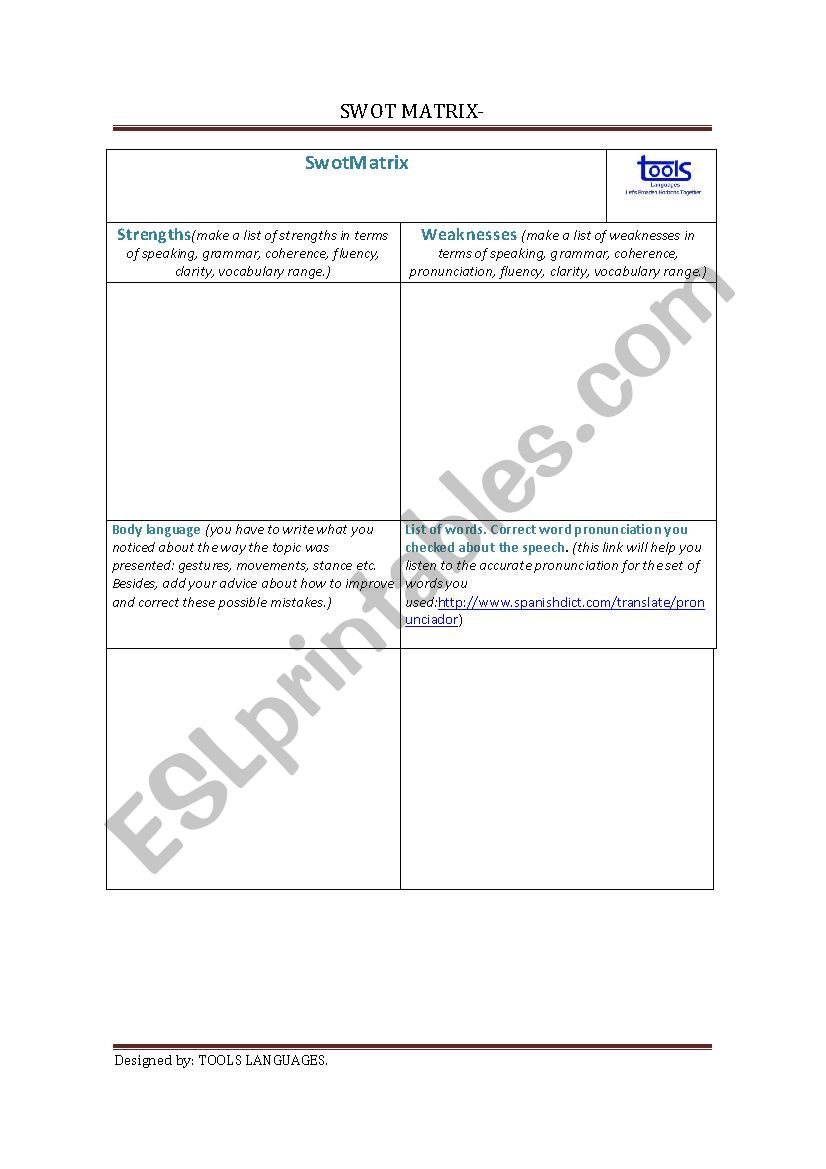 swot matrix worksheet