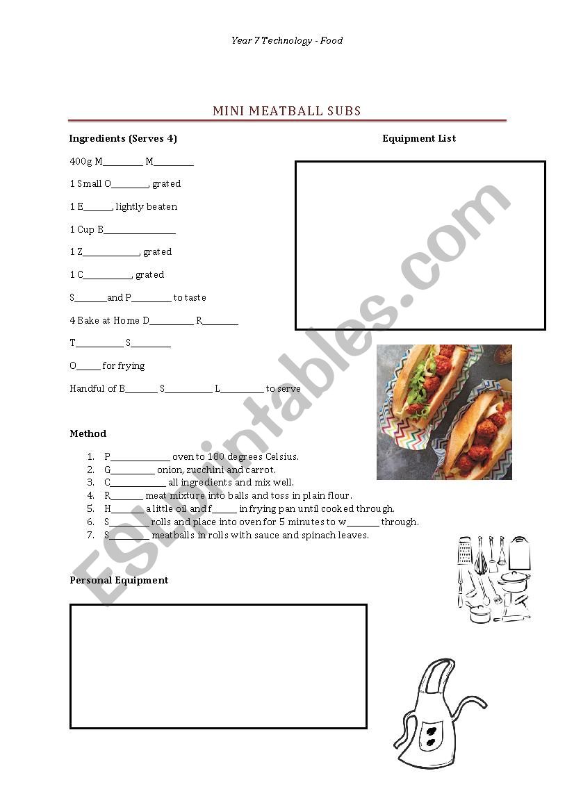 Mini Meatball Subs Recipe Worksheet