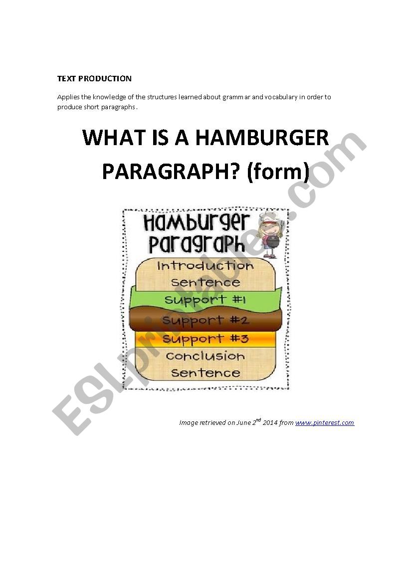 HAMBURGER PARAGRAPH worksheet