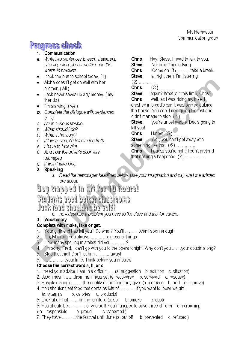 grammar  and vocabulary worksheet