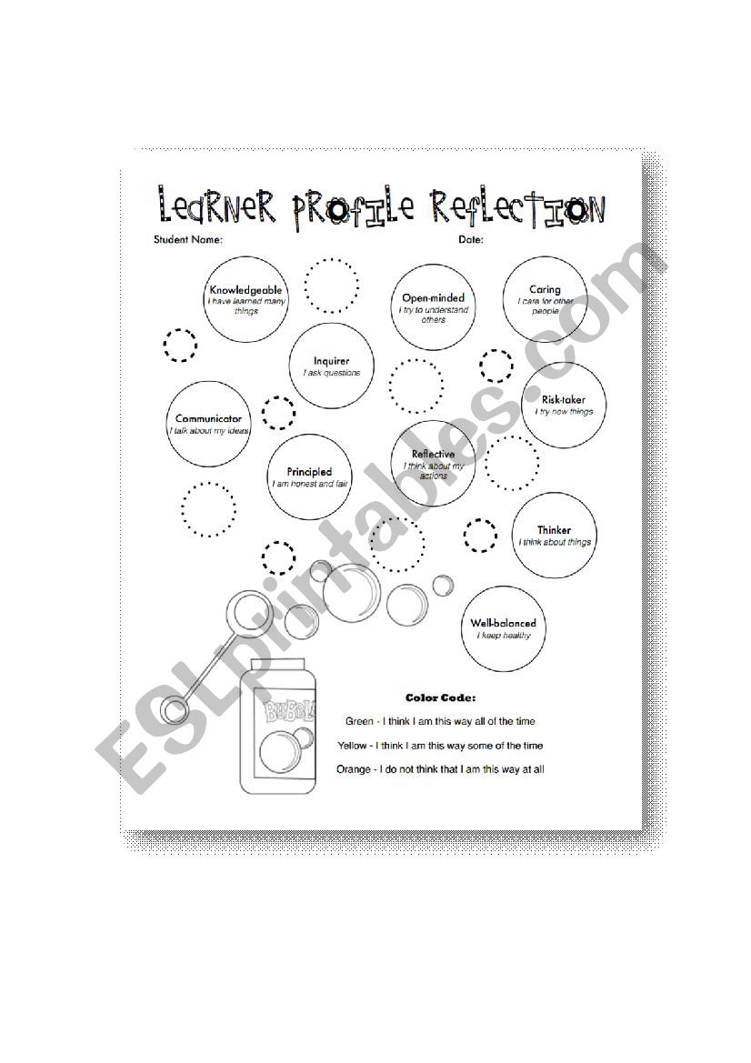 Learner Profile worksheet